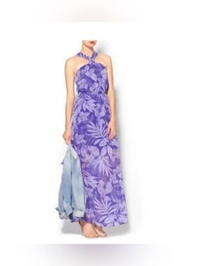 Sabine Purple Neck Strap Printed Maxi Floral Dress Size Small - C11-054